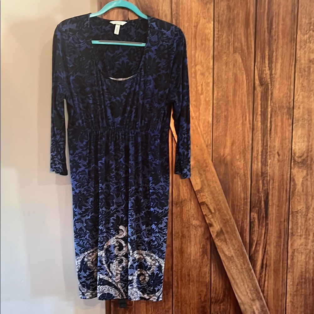 Soma Blue Sheath Dress with 3/4 Sleeves and Scoop Neck